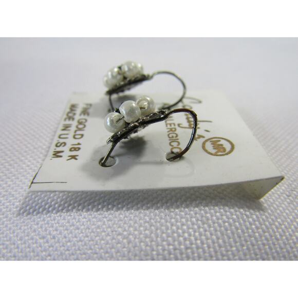 Silver Tone Green Faux Pearl Floral Dangly Earrings Whimsycal Elegant Chic - Picture 2 of 4